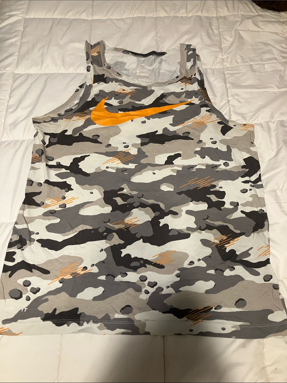 Nike Gray Camo Tank with Orange Swoosh